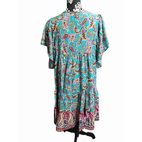 Gigio Umgee Bohemian Paisley Print Tassel Tie Dress 100% Rayon Size L Boho - Picture 2 of 5